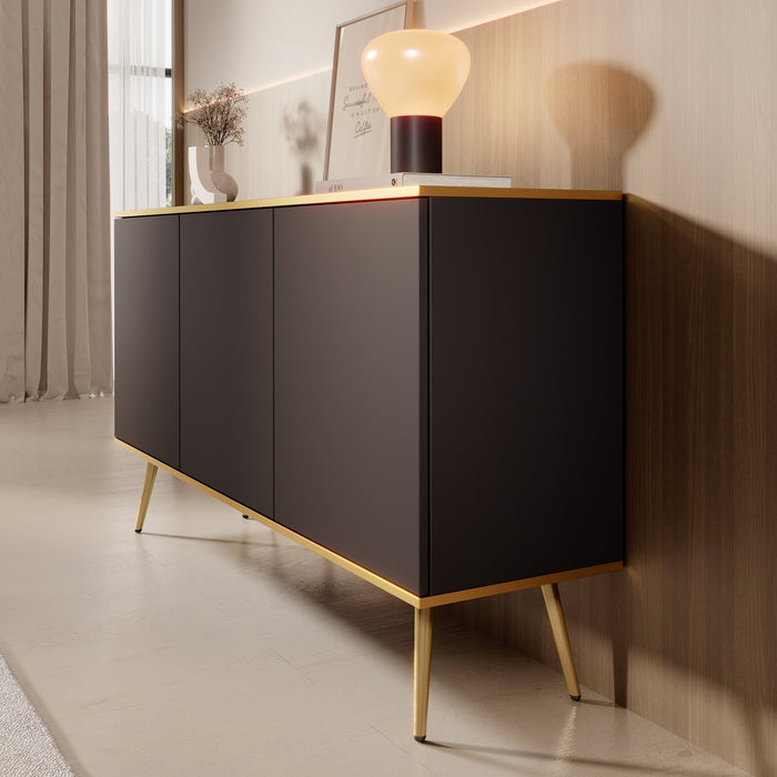 Meubella - Dressoir Orleans - Zwart - 160 cm