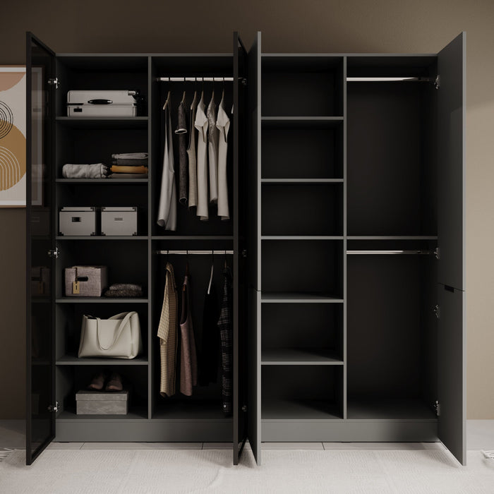 Meubella - Kledingkast Shelton - Grijs - 202 cm - Met glas