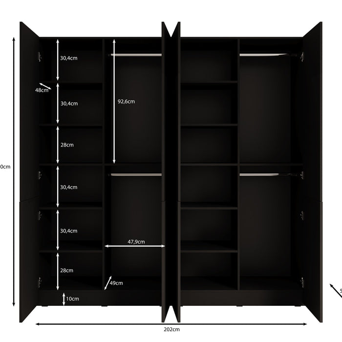 Meubella - Kledingkast Shelton - Grijs - 202 cm - Met glas