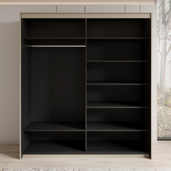 Meubella - Kledingkast Timoteo - Beige - 200 cm - Met spiegel