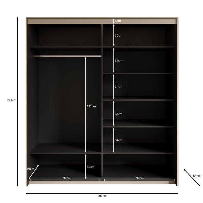 Meubella - Kledingkast Timoteo - Beige - 200 cm - Met spiegel