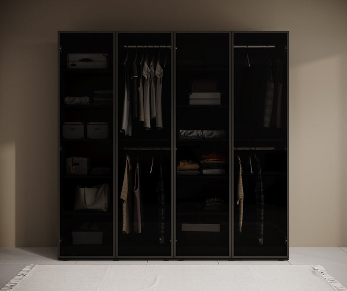 Meubella - Kledingkast Shelton - Zwart 1 - 202 cm - Met glas