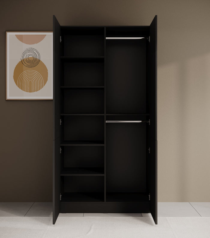 Meubella - Kledingkast Shelton - Zwart 2 - 101 cm