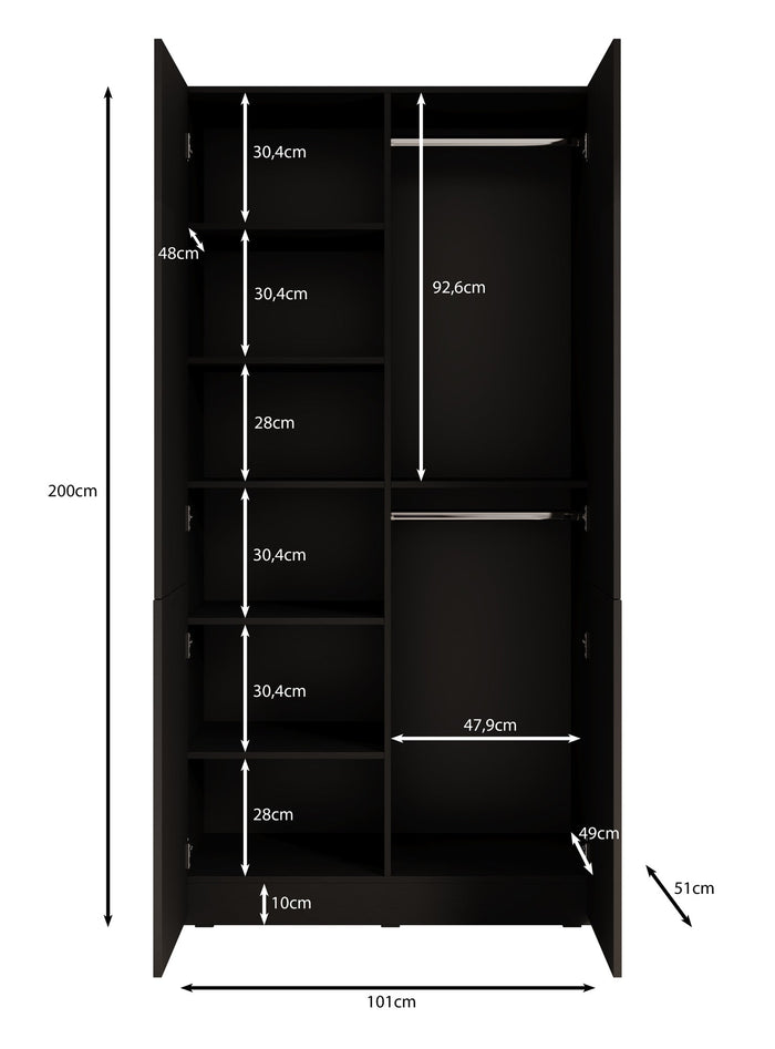 Meubella - Kledingkast Shelton - Zwart 1 - 101 cm