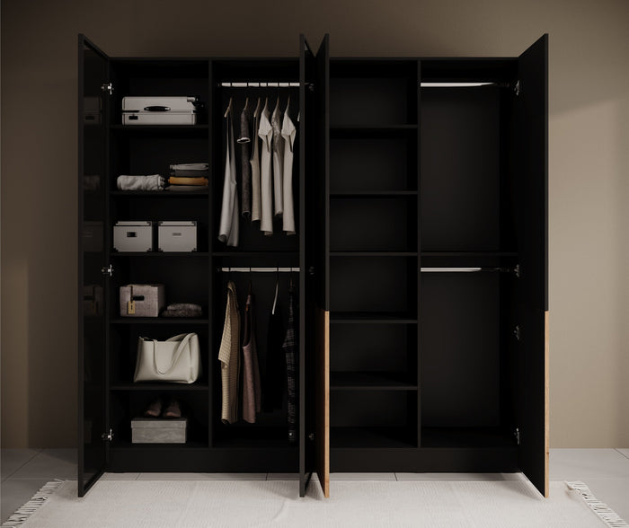 Meubella - Kledingkast Shelton - Zwart 2 - 202 cm - Met glas