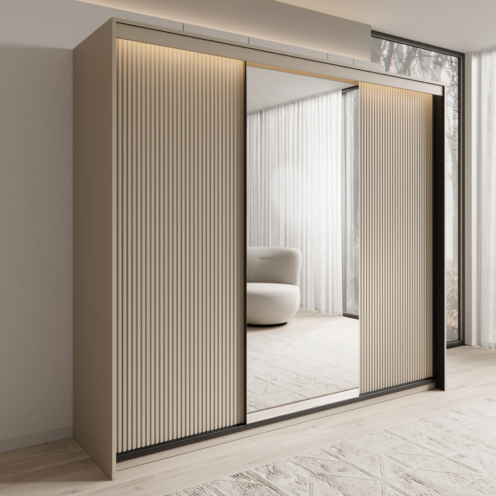 Meubella - Kledingkast Timoteo - Beige - 250 cm - Met spiegel