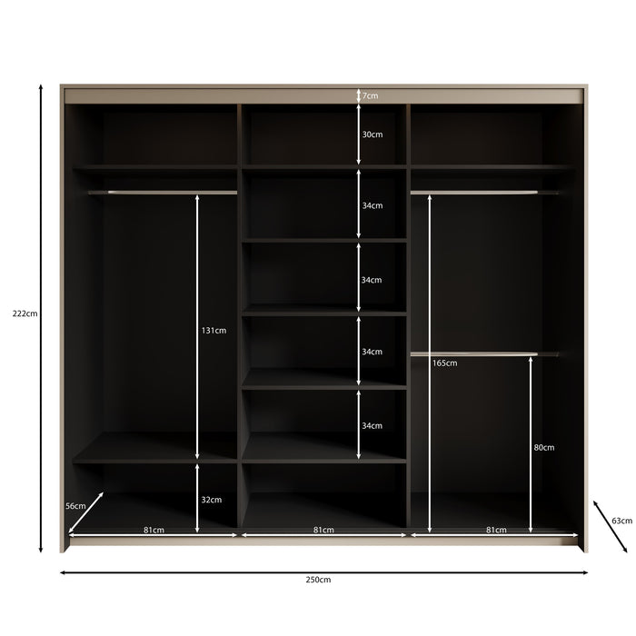 Meubella - Kledingkast Timoteo - Beige - 250 cm - Met spiegel