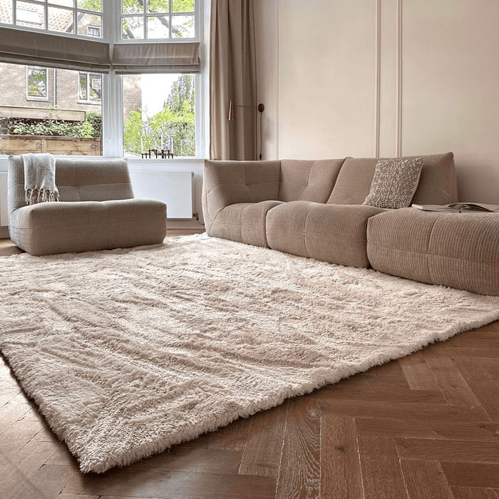 Hoogpolig vloerkleed Odelia beige|wit - Interieur05 - 150 x 80 cm