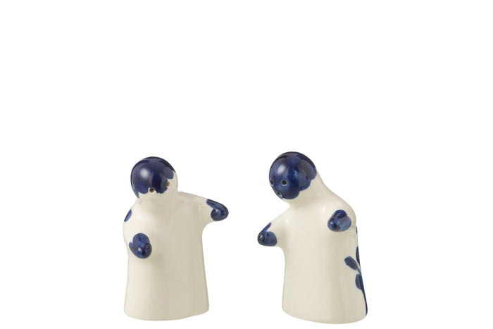 J-Line peper- en zoutmolen set Granada - keramiek - wit|blau