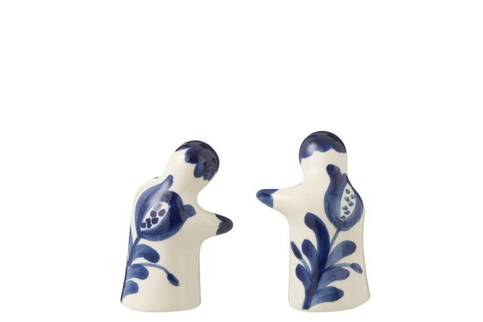 J-Line peper- en zoutmolen set Granada - keramiek - wit|blau