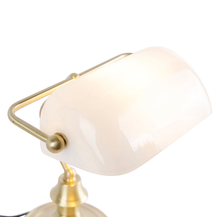 QAZQA Klassieke notarislamp goud met opaal glas - Banker