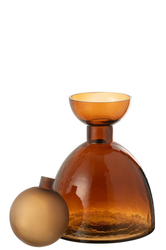 J-Line vaas Fles + Dop Yoko - glas - bruin - small - Ø 20 cm