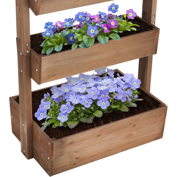 tectake® Plantenbak Flora, gelakt hout, met plantenfolie - Bruin