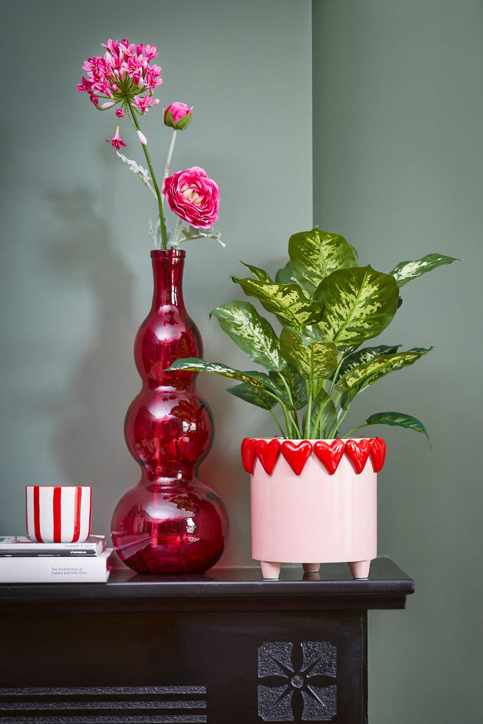 Mica Decorations Bloempot - H18 x Ø21 cm - Dolomiet - Roze, Rood