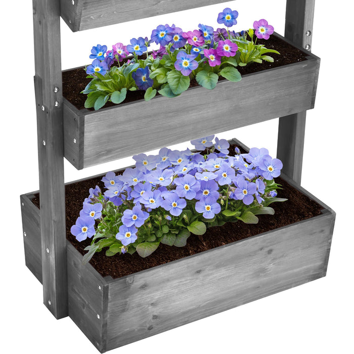 tectake® Plantenbak Flora, gelakt hout, met plantenfolie - Grijs