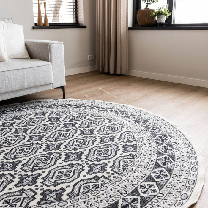 Rond vintage vloerkleed Marad Grijs|Antraciet Interieur05