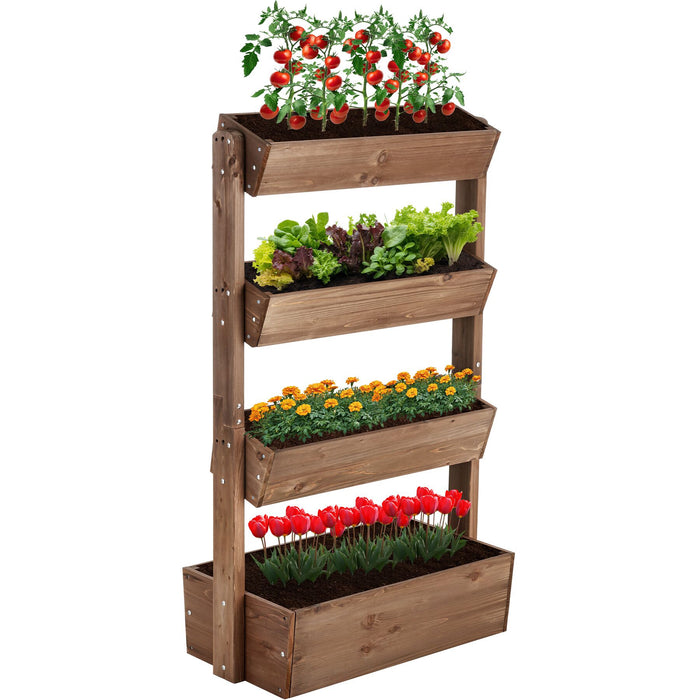 tectake® Plantenbak Flora, gelakt hout, met plantenfolie - Bruin