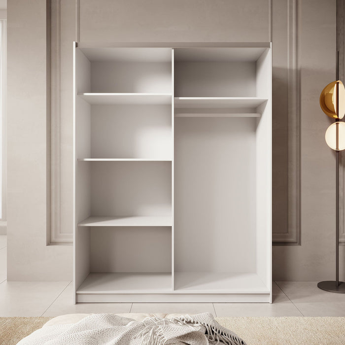 Meubella - Kledingkast Boets - Wit - Eiken - 150 cm - Met spiegel