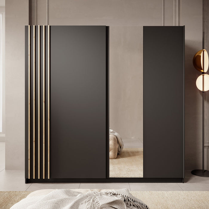 Meubella - Kledingkast Boets - Zwart - Eiken - 200 cm - Met spiegel