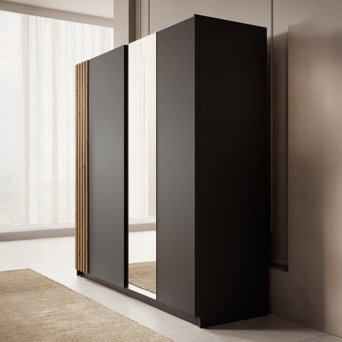 Meubella - Kledingkast Boets - Zwart - Eiken - 200 cm - Met spiegel