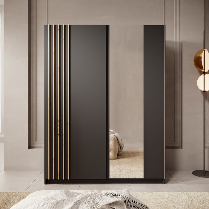 Meubella - Kledingkast Boets - Zwart - Eiken - 150 cm - Met spiegel