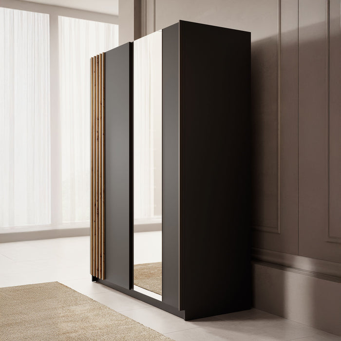 Meubella - Kledingkast Boets - Zwart - Eiken - 150 cm - Met spiegel