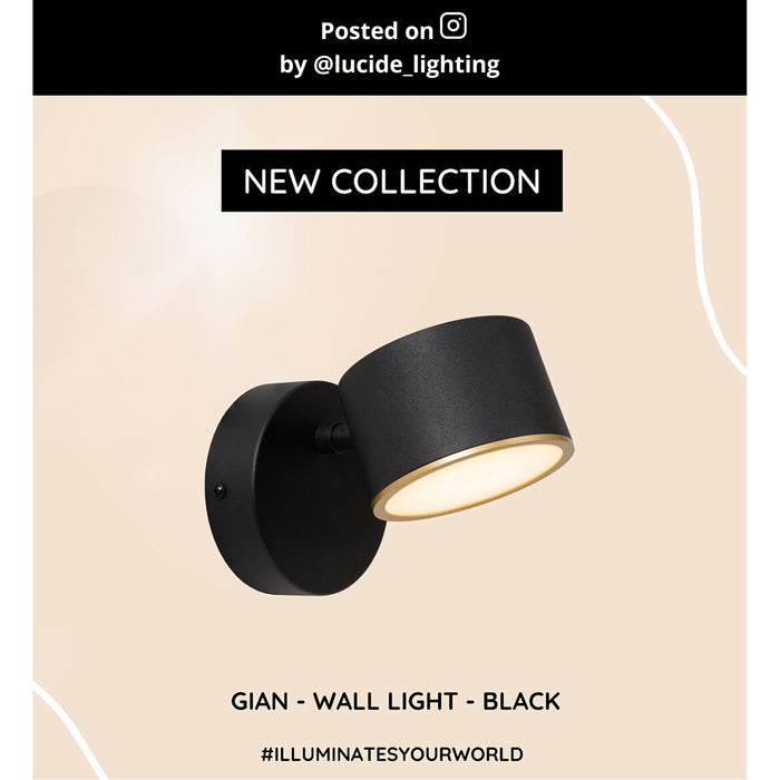 Lucide GIAN Wandlamp - Zwart