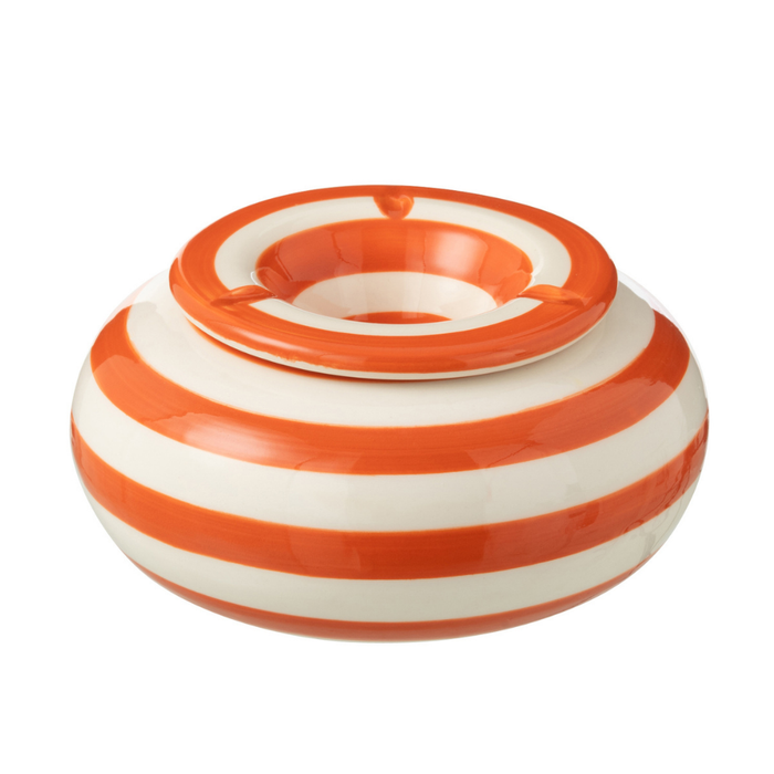 J-Line asbak Granada Stripes - keramiek - wit|oranje - large