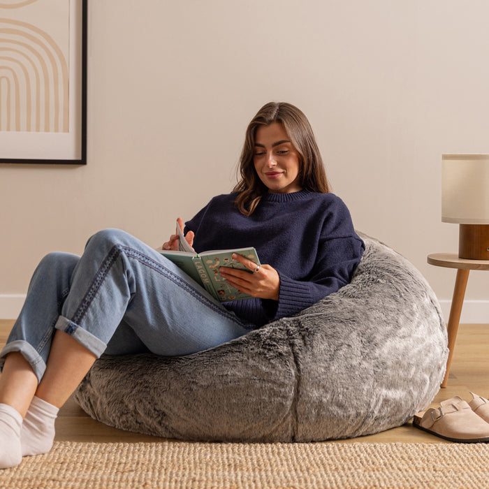 icon Kingston Zitzak - Fluffy Pluche Imitatiebont - Wolfgrijs