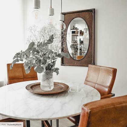 by fonQ Marble Eettafel Marmer - Ø 105 cm - Wit/Zwart