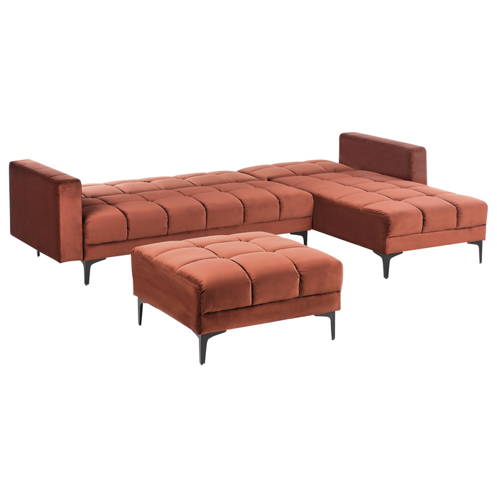 Beliani-ALNES-Hoekbank met ottomaan-Lichtrood-Linkszijdig-Polyester