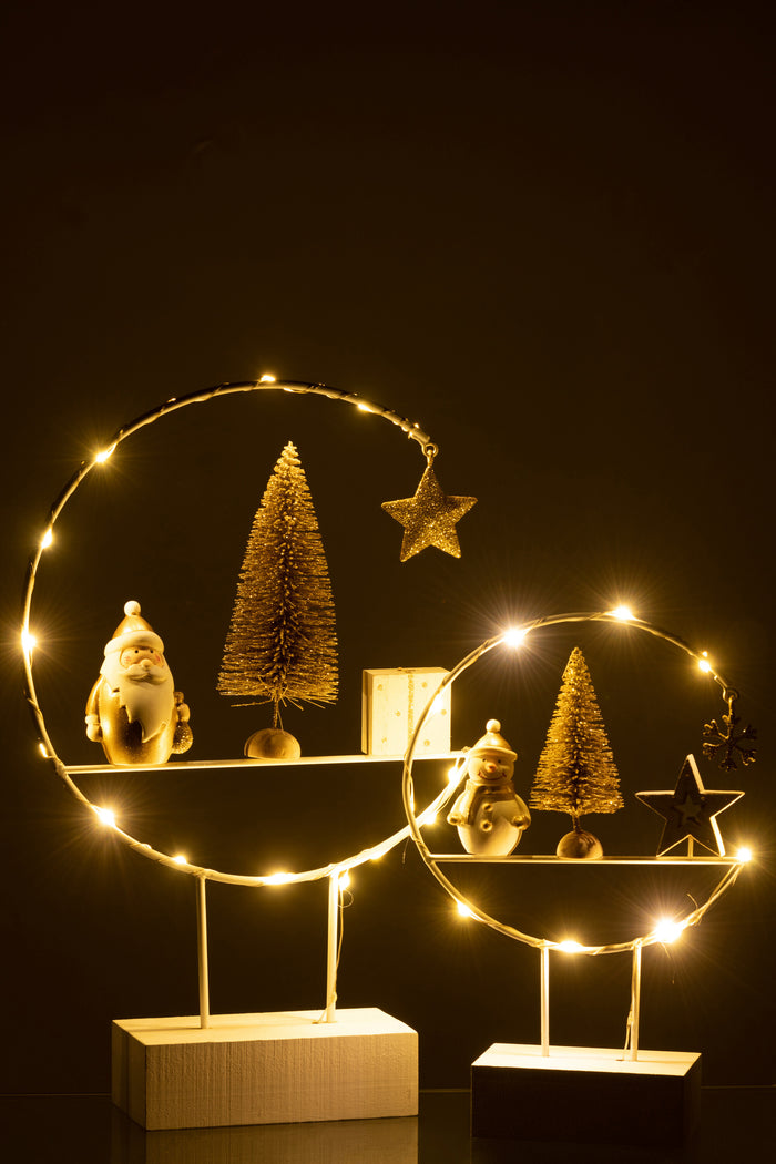 J-Line decoratie Semicirkel Op Voet + Kerstman - hout - wit|