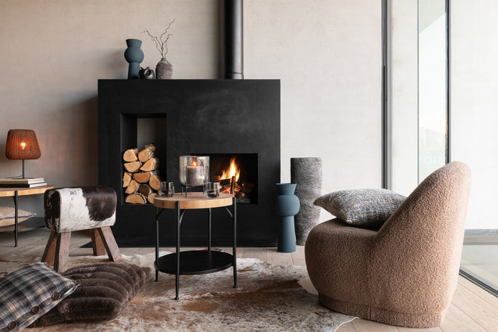 J-Line bijzettafel Bio - hout|ijzer - zwart|naturel