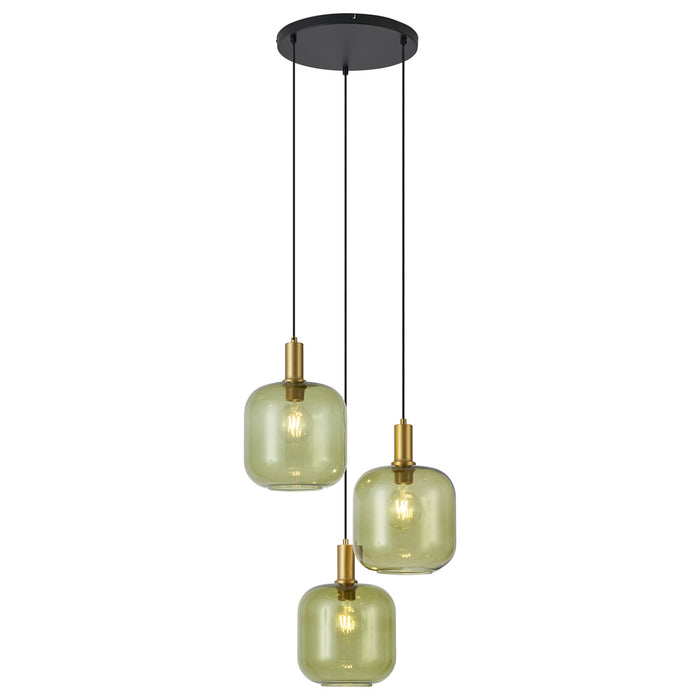 QAZQA Hotel Chique hanglamp zwart met goud en groen glas 3-lichts -