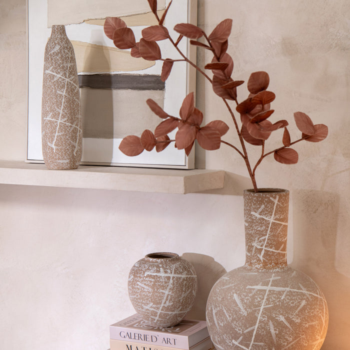 J-Line vaas Dune Rond - keramiek - beige|wit - Ø 21 cm