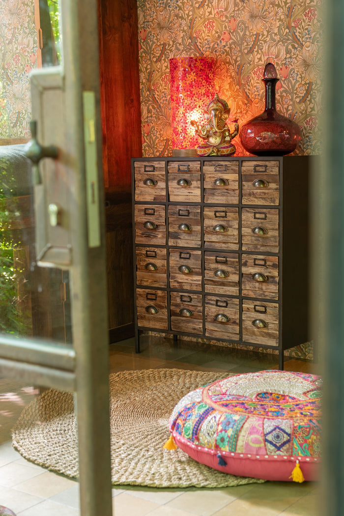 J-Line poef rond plat patronen + kwasten - katoen - roze