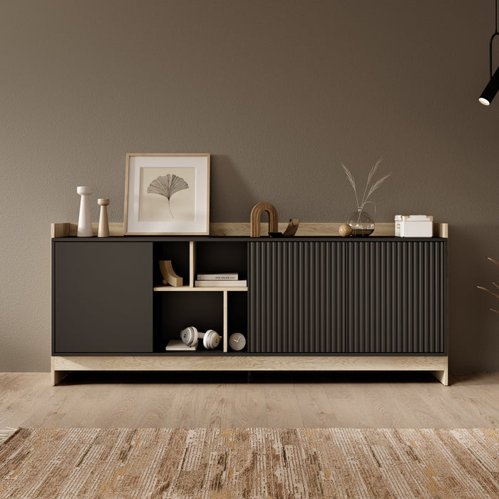 Meubella - Dressoir Benz - Zwart - 190 cm