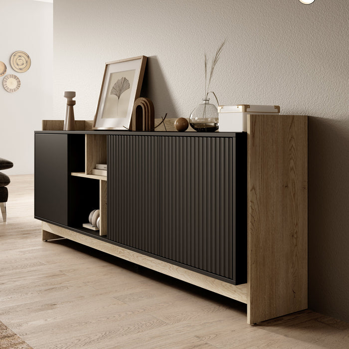 Meubella - Dressoir Benz - Zwart - 190 cm