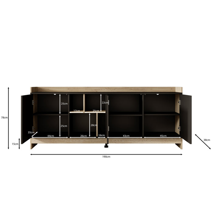 Meubella - Dressoir Benz - Zwart - 190 cm