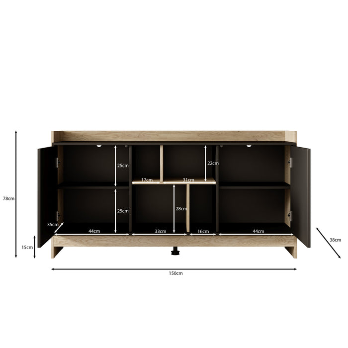 Meubella - Dressoir Benz - Zwart - 150 cm