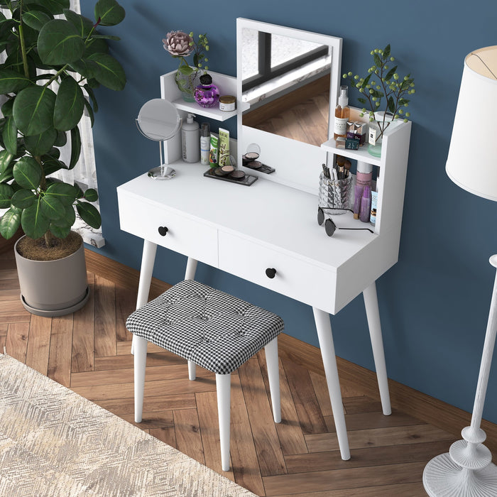 Giga Meubel - Make-up Tafel Wit - 112cm - Incl. Kruk - Bulon