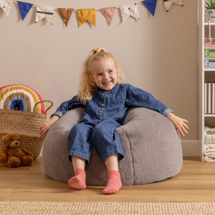 icon Kingston Kinderzitzak - Fluffy Pluche Imitatiebont - Grijs