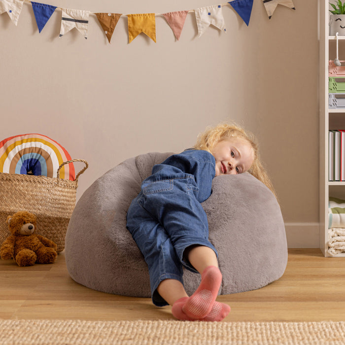 icon Kingston Kinderzitzak - Fluffy Pluche Imitatiebont - Grijs