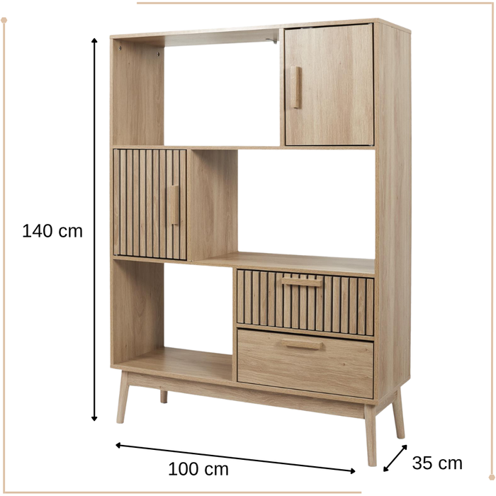 MISOU Klaus Wandkast met Lades Open Vakkenkast met 5 Vakken Boekenk...