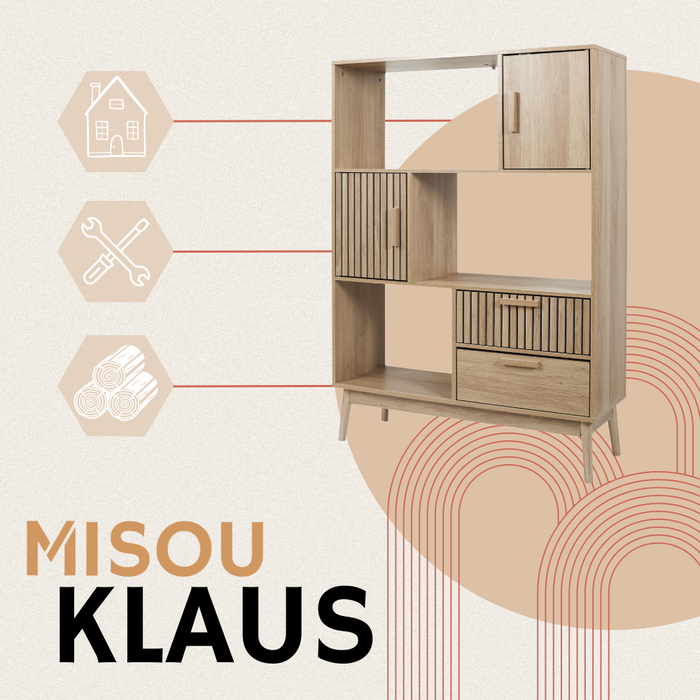 MISOU Klaus Wandkast met Lades Open Vakkenkast met 5 Vakken Boekenk...