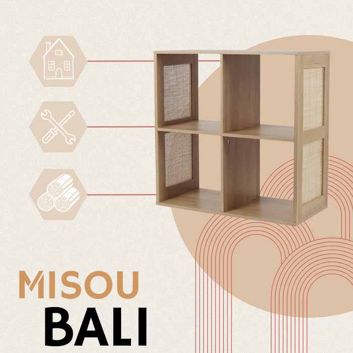 MISOU Bali Wandkast Open Vakkenkast met 4 Vakken Kast Rotan Hout Op...