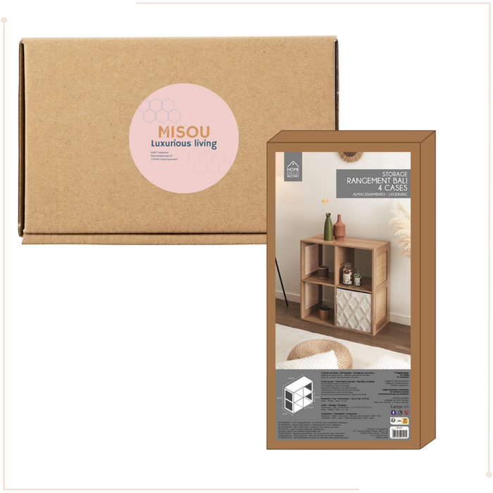 MISOU Bali Wandkast Open Vakkenkast met 4 Vakken Kast Rotan Hout Op...