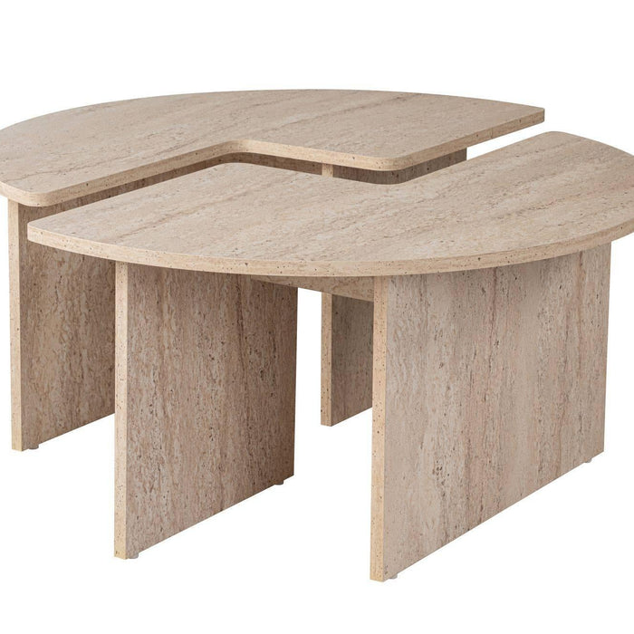 Calicosy - Set van 2 Salontafels MOIRA - B90 cm - Travertijneffect