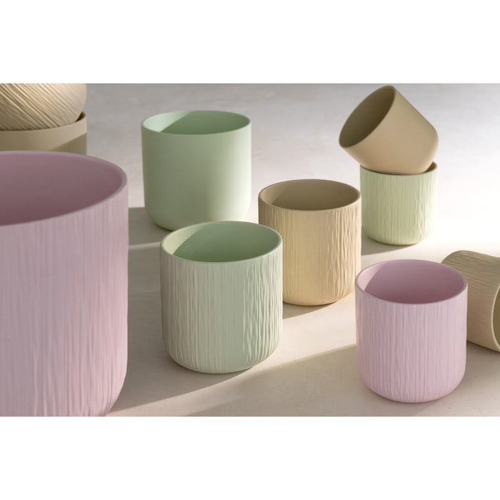 J-Line bloempot Gen - keramiek - beige - medium - 2 stuks - Ø 15 cm