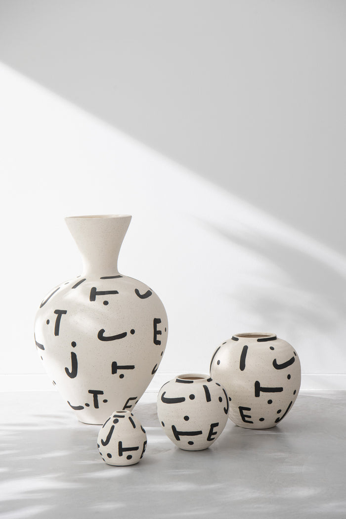 J-Line vaas Kira Rond - keramiek - wit|zwart - small - Ø 10 cm